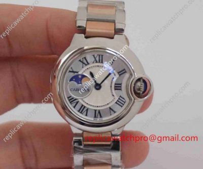 Copy Cartier Ballon Bleu Moonphase 2-Tone Rose Gold Ladies Watch